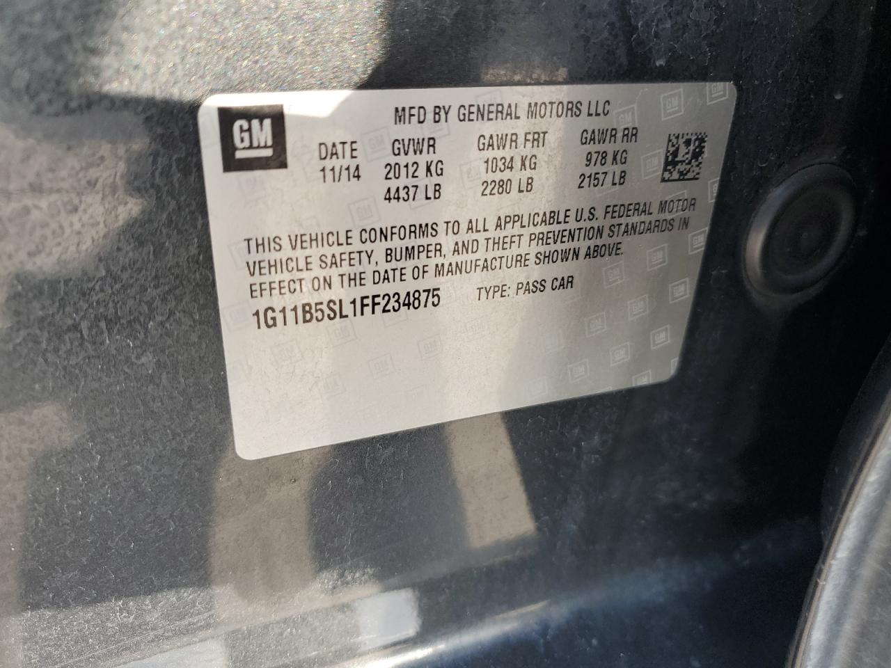 1G11B5SL1FF234875 2015 Chevrolet Malibu Ls