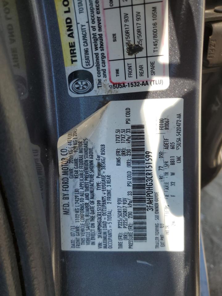 3FAHP0HG3CR151599 2012 Ford Fusion Se