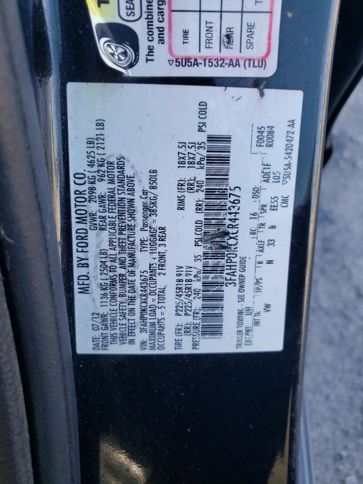 3FAHP0KCXCR443675 2012 Ford Fusion Sport