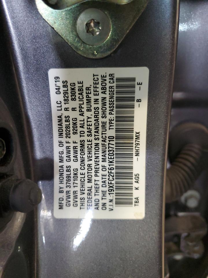 19XFC2F61KE037710 2019 Honda Civic Lx