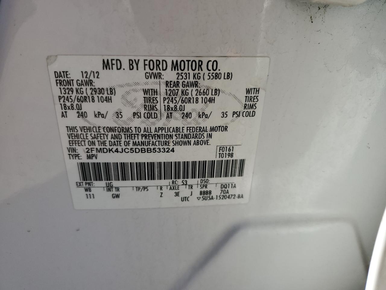 2FMDK4JC5DBB53324 2013 Ford Edge Sel