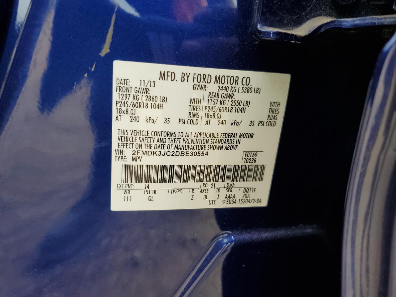 2FMDK3JC2DBE30554 2013 Ford Edge Sel