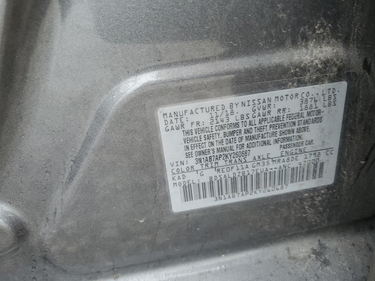 3N1AB7AP2KY260687 NISSAN SENTRA 2019