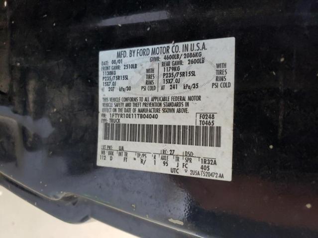 2001 Ford Ranger VIN: 1FTYR10E11TB04040 Lot: 60825284