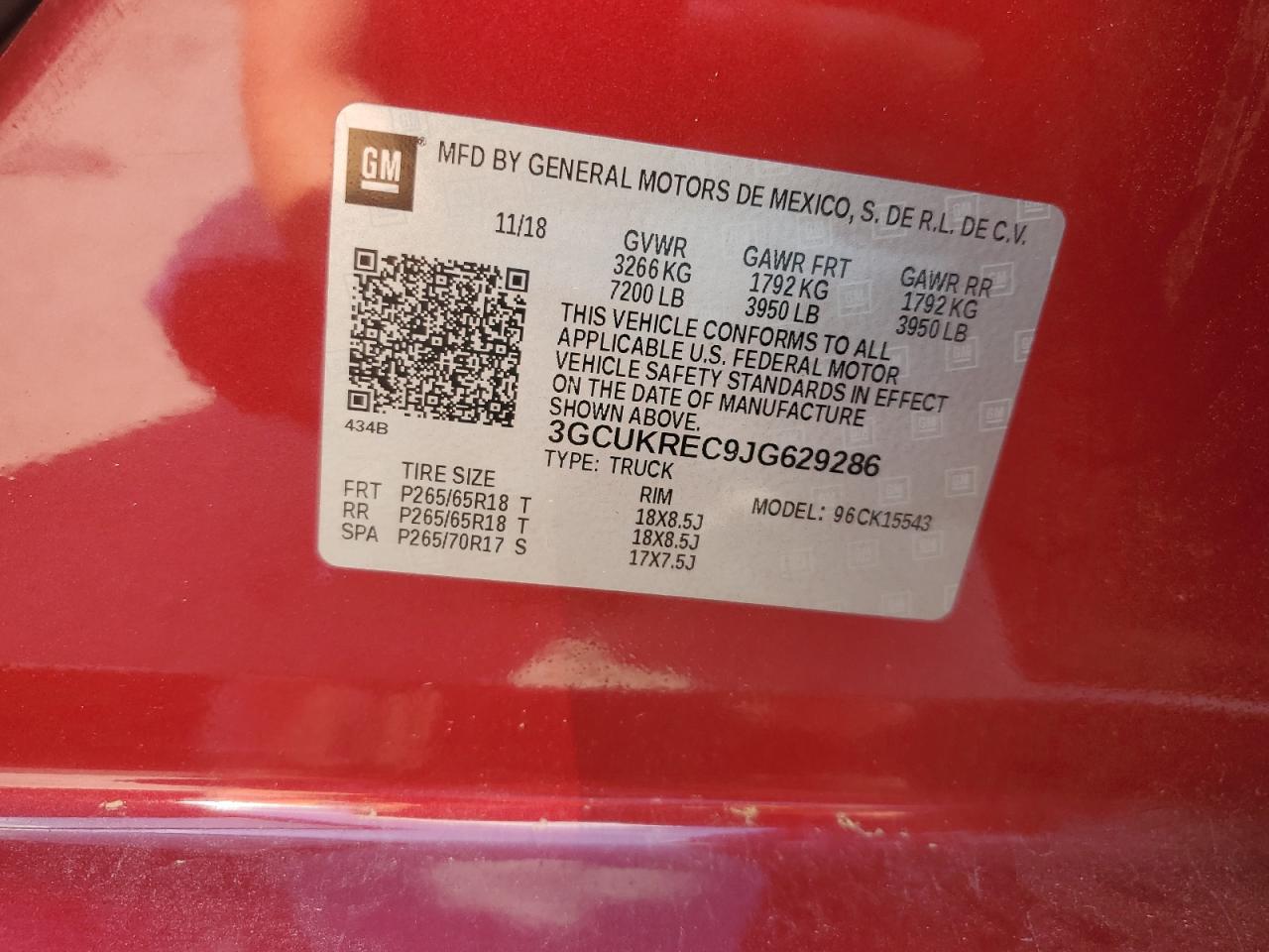 3GCUKREC9JG629286 2018 Chevrolet Silverado K1500 Lt