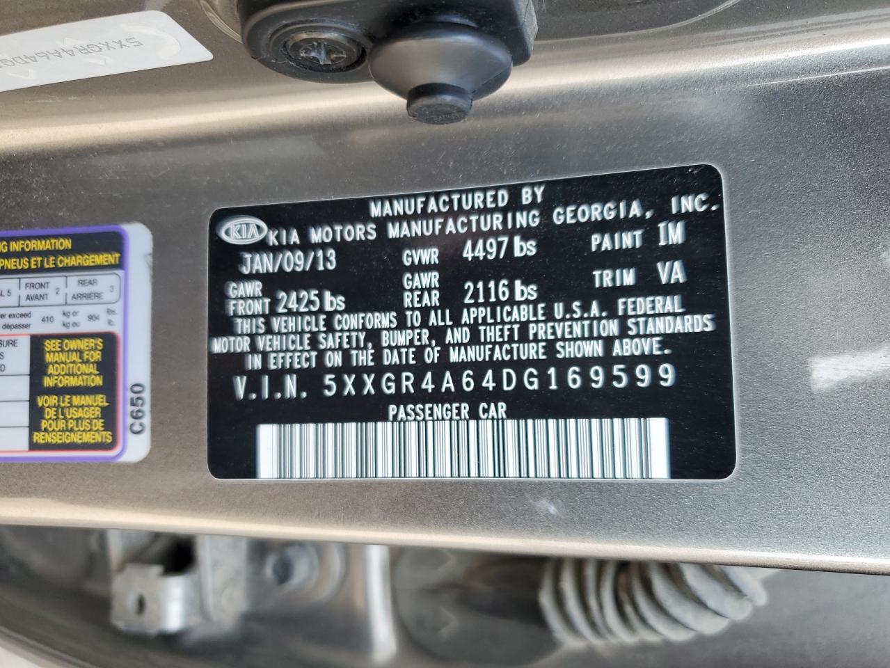 5XXGR4A64DG169599 2013 Kia Optima Sx