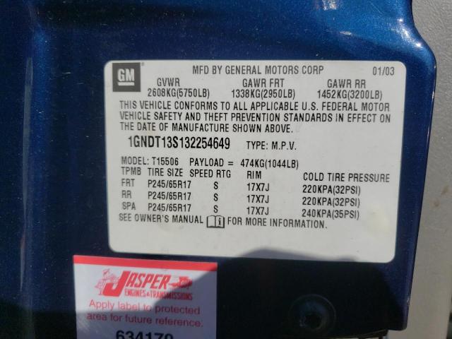 2003 Chevrolet Trailblazer VIN: 1GNDT13S132254649 Lot: 57744034