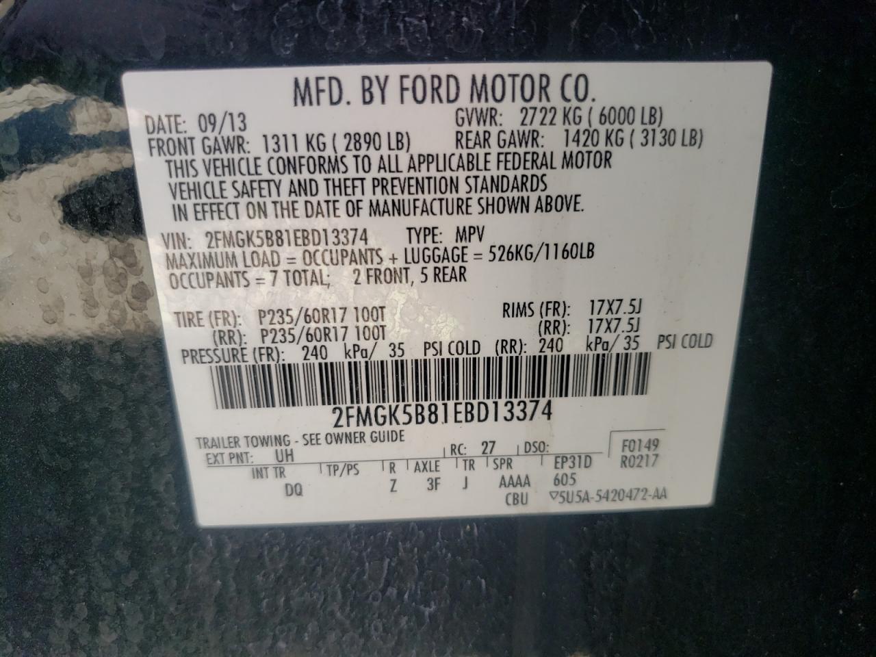 2FMGK5B81EBD13374 2014 Ford Flex Se