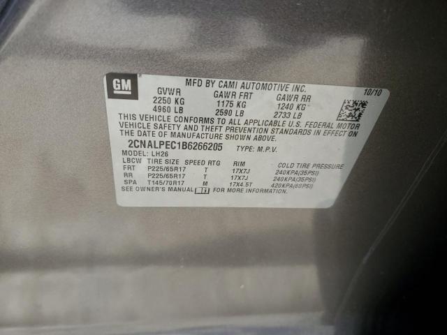 2011 Chevrolet Equinox Lt VIN: 2CNALPEC1B6266205 Lot: 57113854