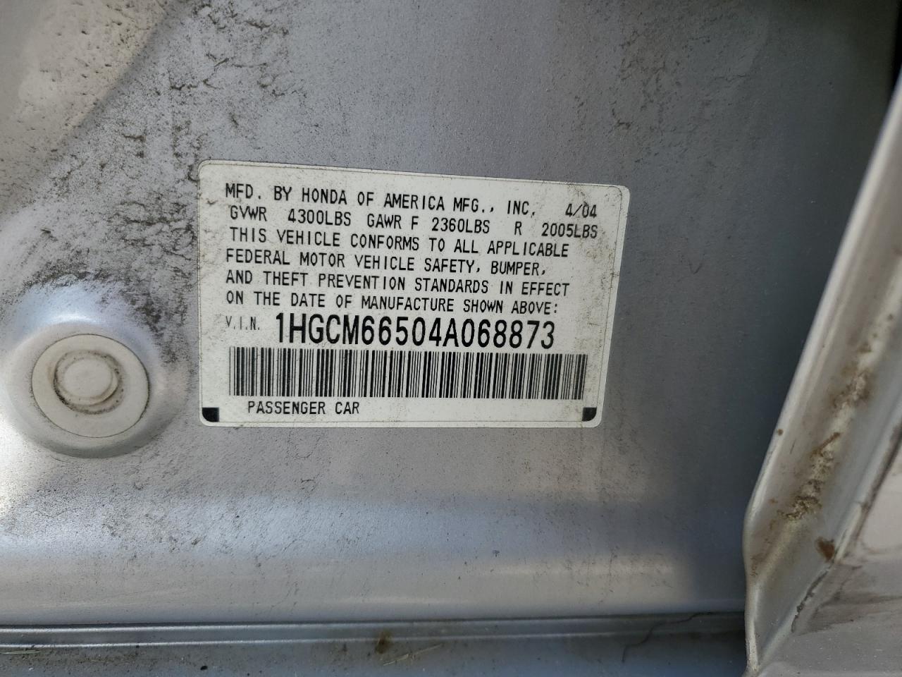 1HGCM66504A068873 2004 Honda Accord Ex