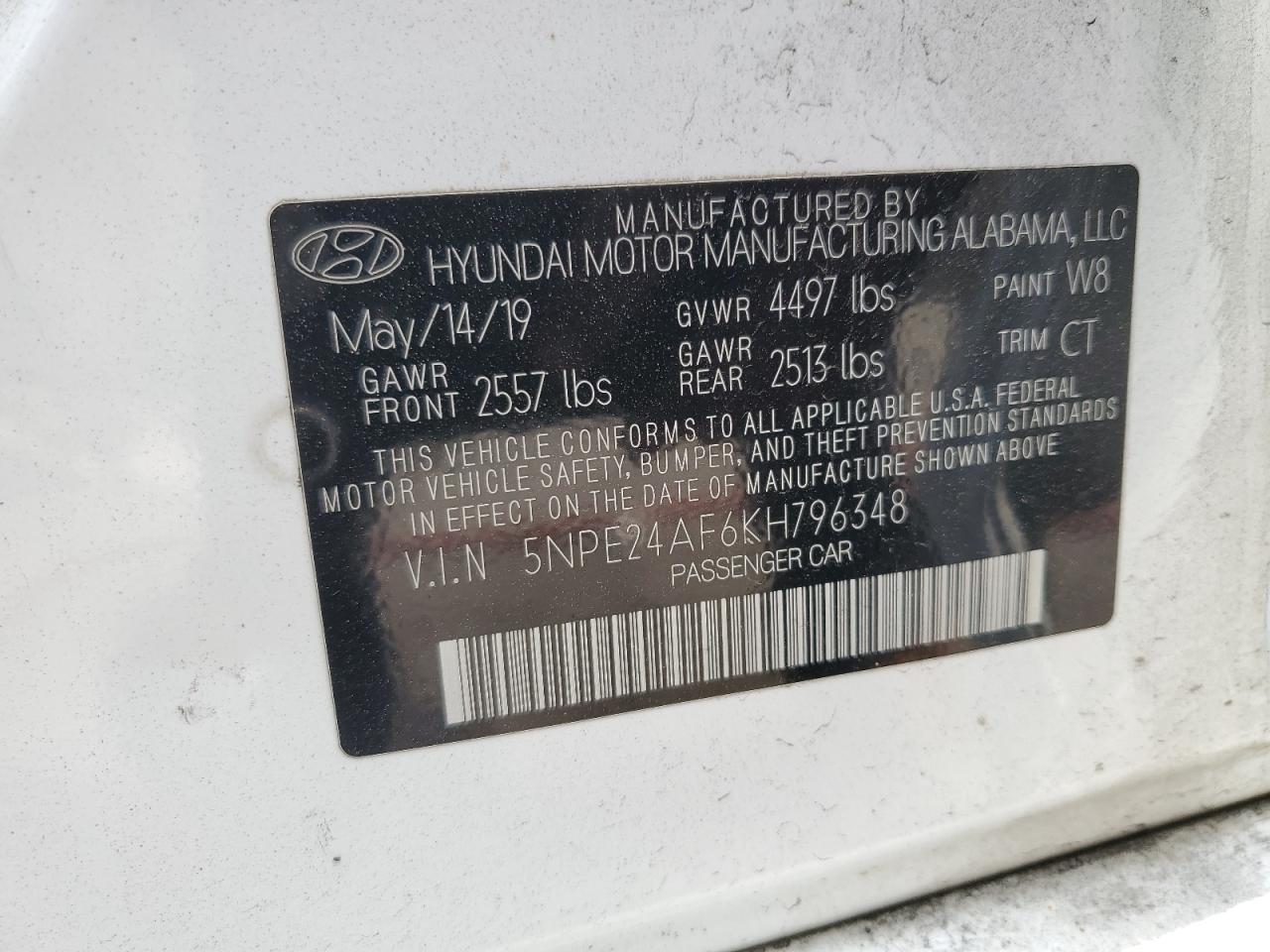 5NPE24AF6KH796348 2019 Hyundai Sonata Se