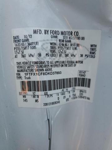 2013 Ford F150 Super Cab VIN: 1FTFX1CF8DKD37893 Lot: 60736214