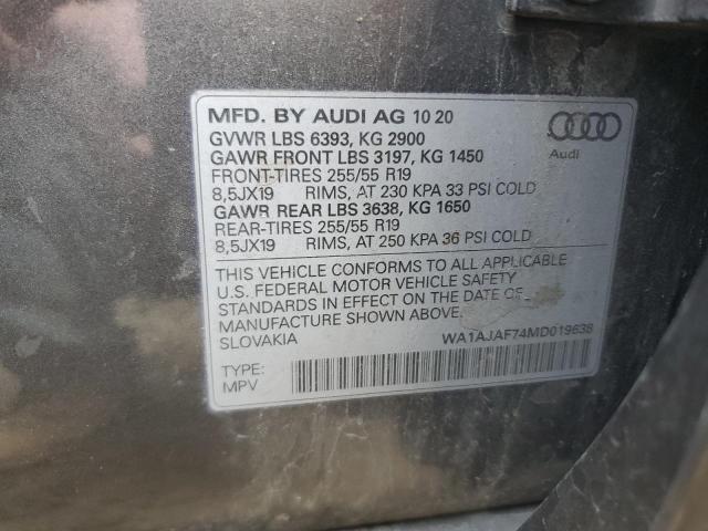 2021 Audi Q7 Premium VIN: WA1AJAF74MD019638 Lot: 57866004