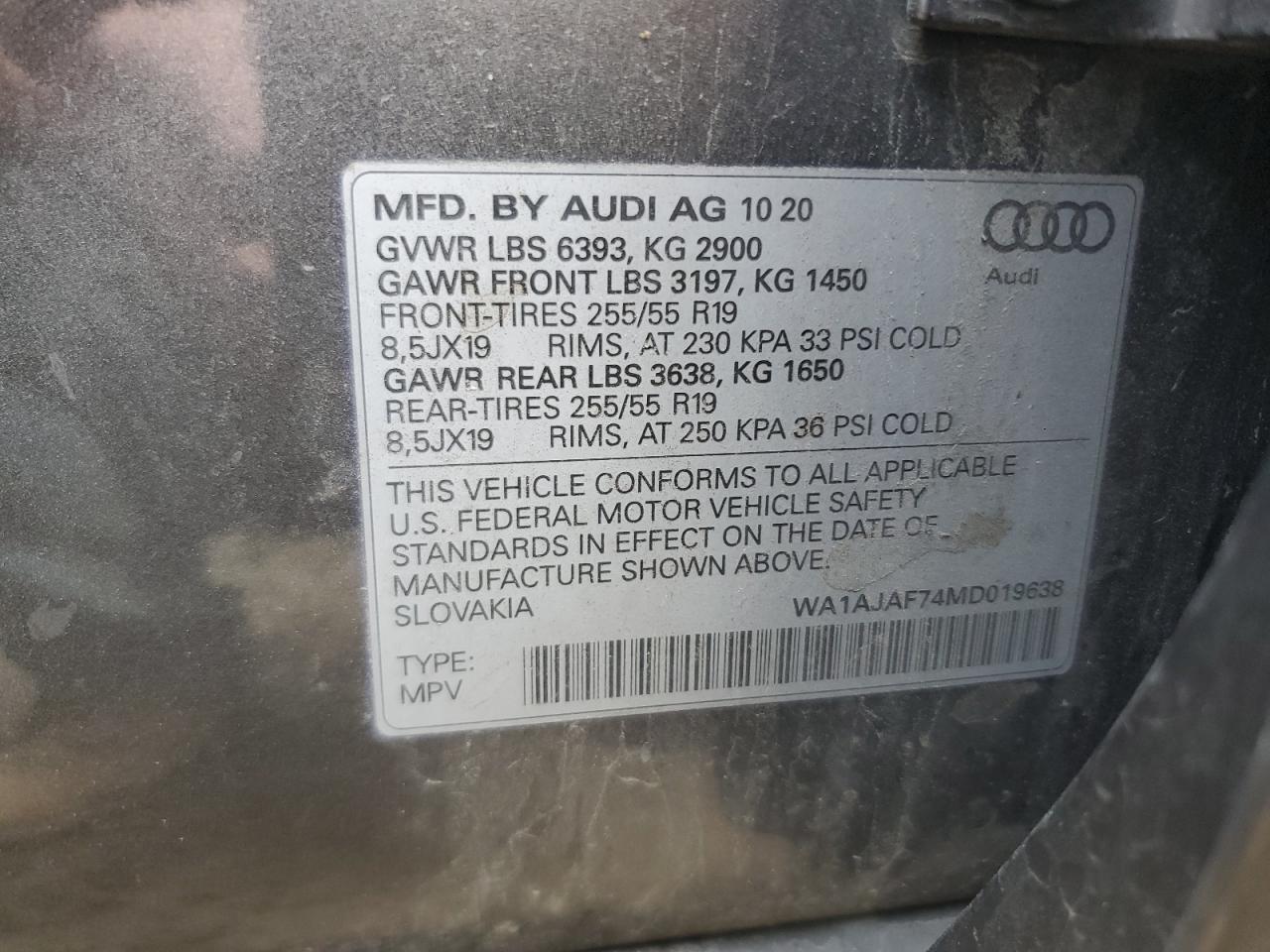 WA1AJAF74MD019638 2021 Audi Q7 Premium