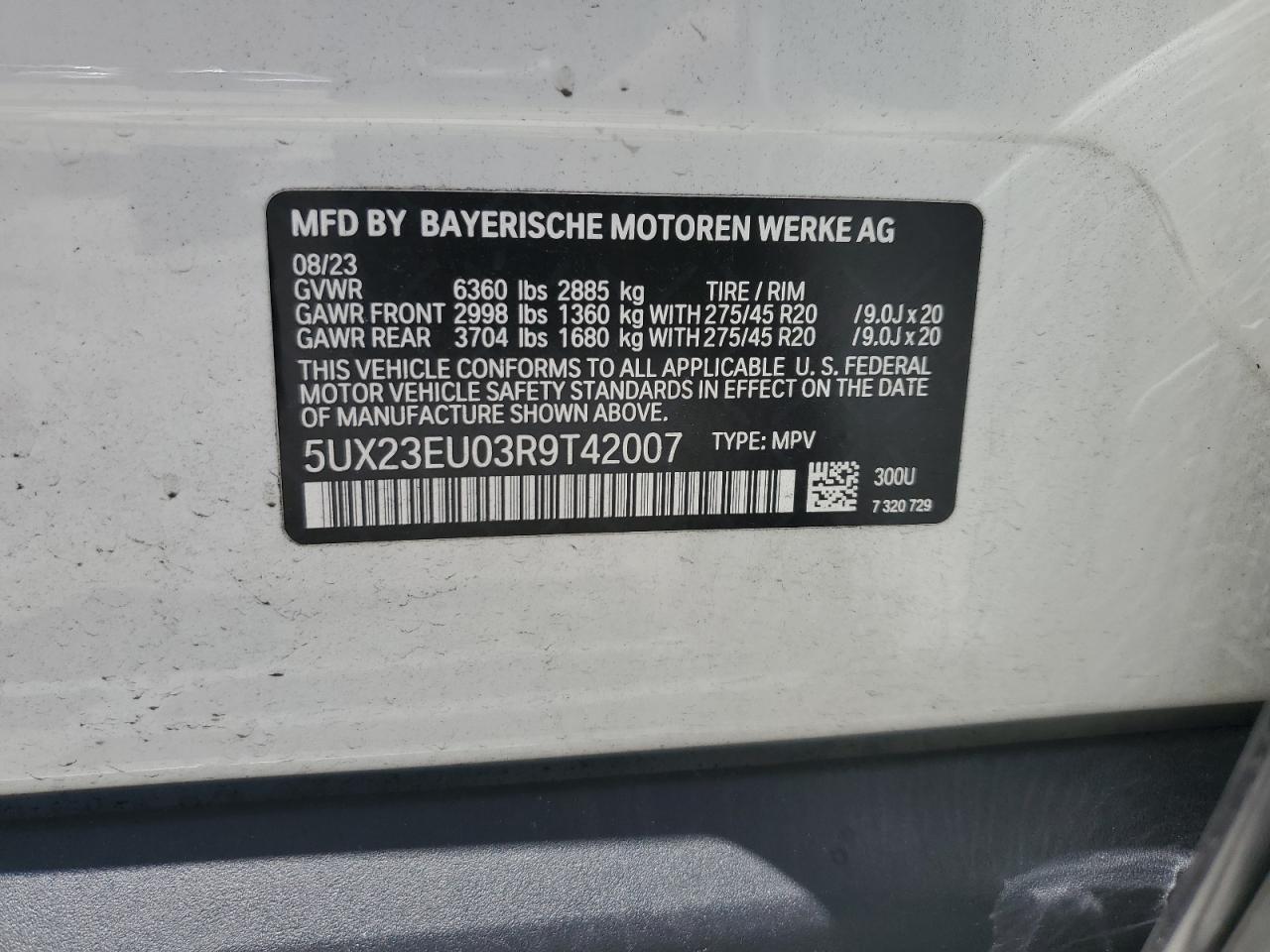 5UX23EU03R9T42007 2024 BMW X5 xDrive40I