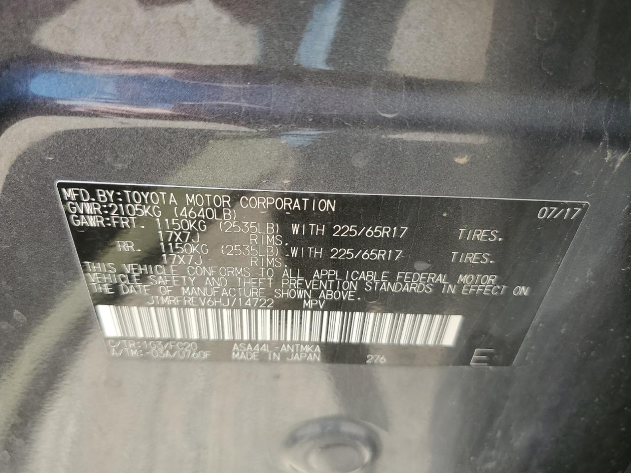 JTMRFREV6HJ714722 2017 Toyota Rav4 Xle