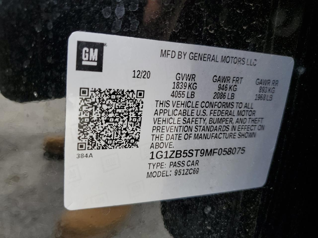 1G1ZB5ST9MF058075 2021 Chevrolet Malibu Ls