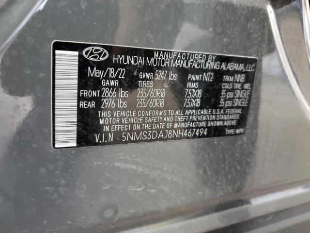 2022 Hyundai Santa Fe Sel VIN: 5NMS3DAJ8NH467494 Lot: 58747764