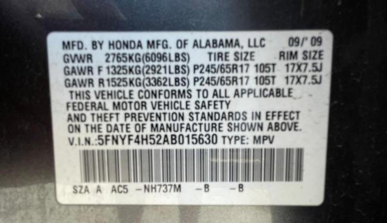 5FNYF4H52AB015630 2010 Honda Pilot Exl