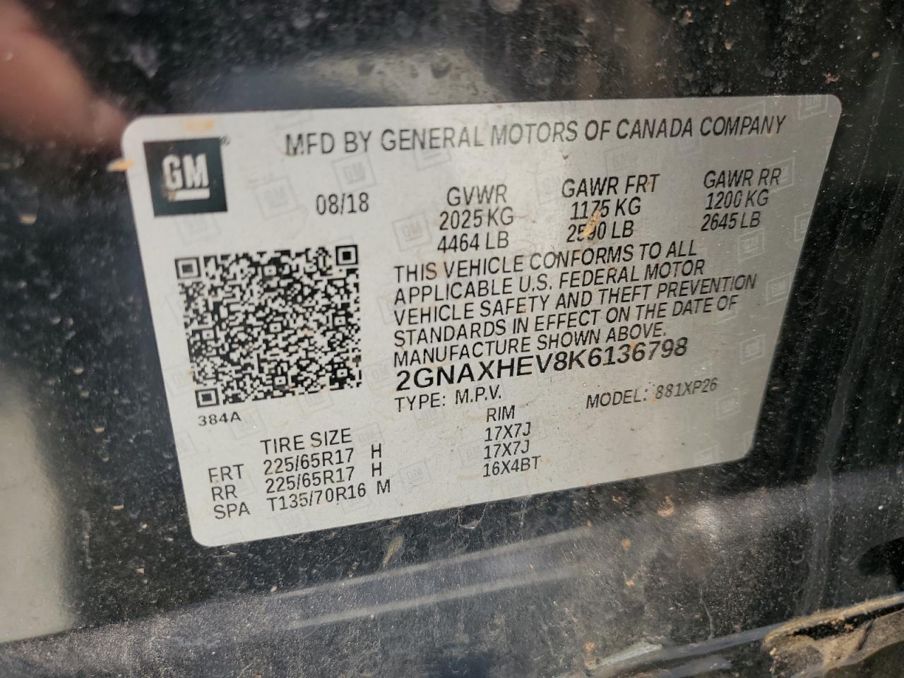 2GNAXHEV8K6136798 2019 Chevrolet Equinox Ls