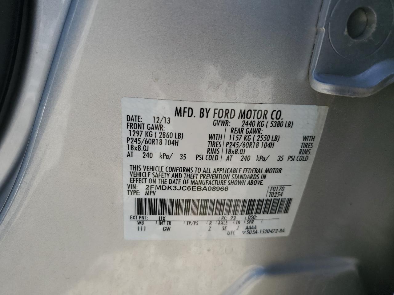 2FMDK3JC6EBA08966 2014 Ford Edge Sel