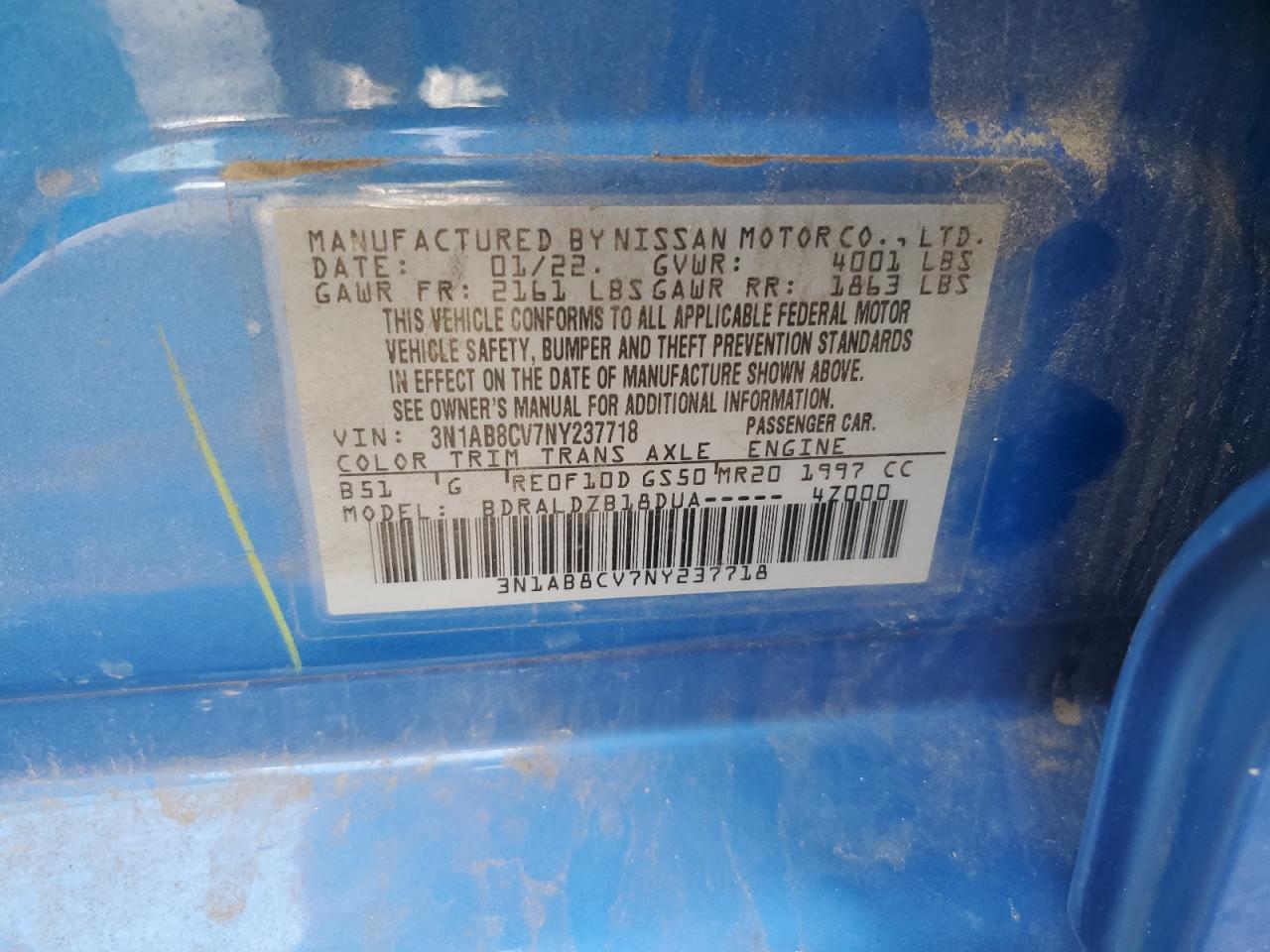 3N1AB8CV7NY237718 2022 Nissan Sentra Sv