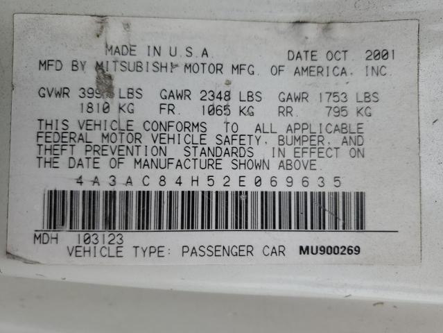 2002 Mitsubishi Eclipse Gt VIN: 4A3AC84H52E069635 Lot: 60622354