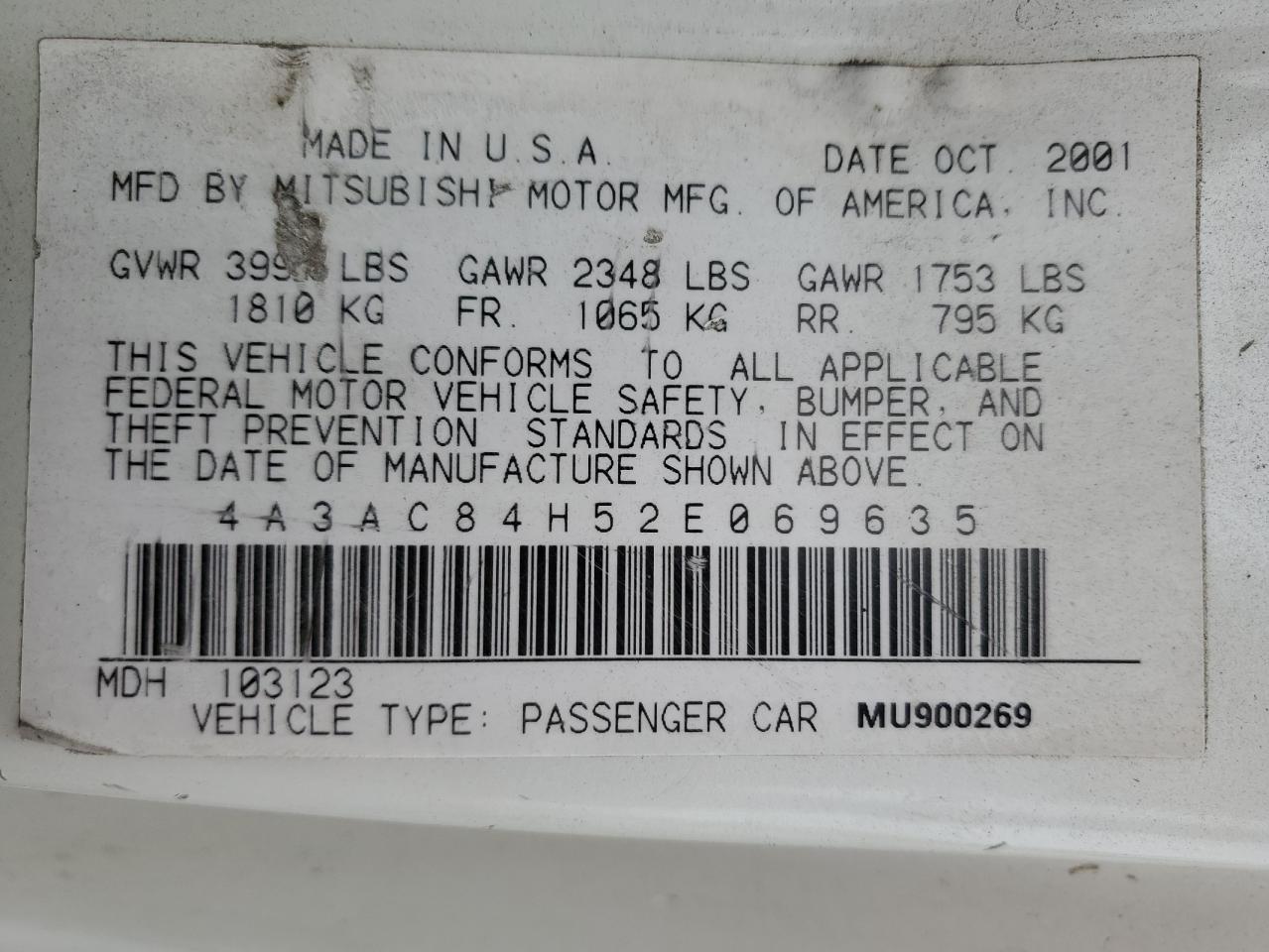 4A3AC84H52E069635 2002 Mitsubishi Eclipse Gt