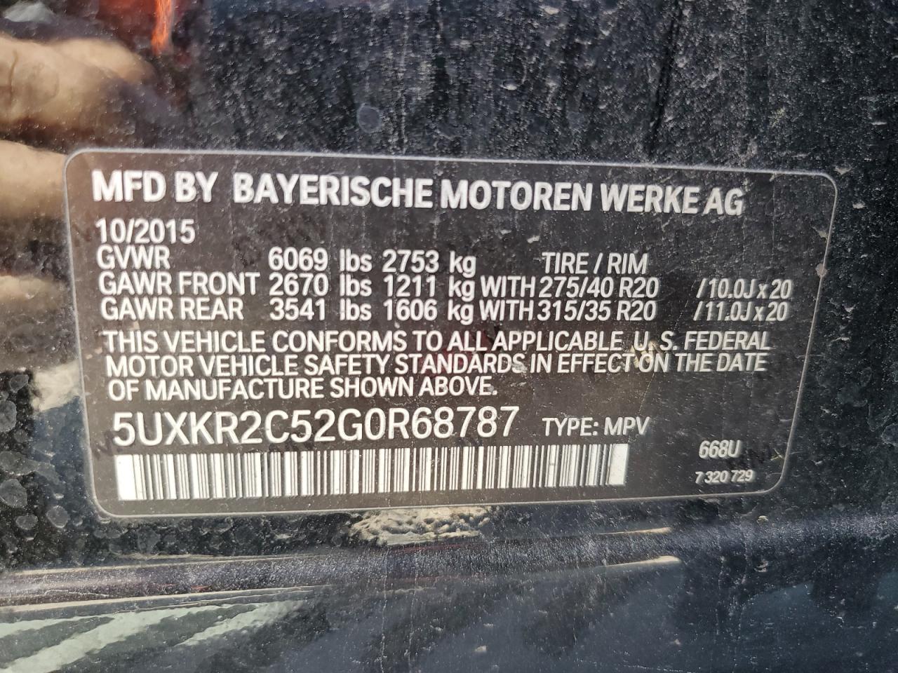 5UXKR2C52G0R68787 2016 BMW X5 Sdrive35I