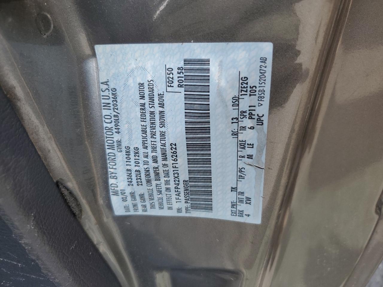 1FAFP42X31F162622 2001 Ford Mustang Gt