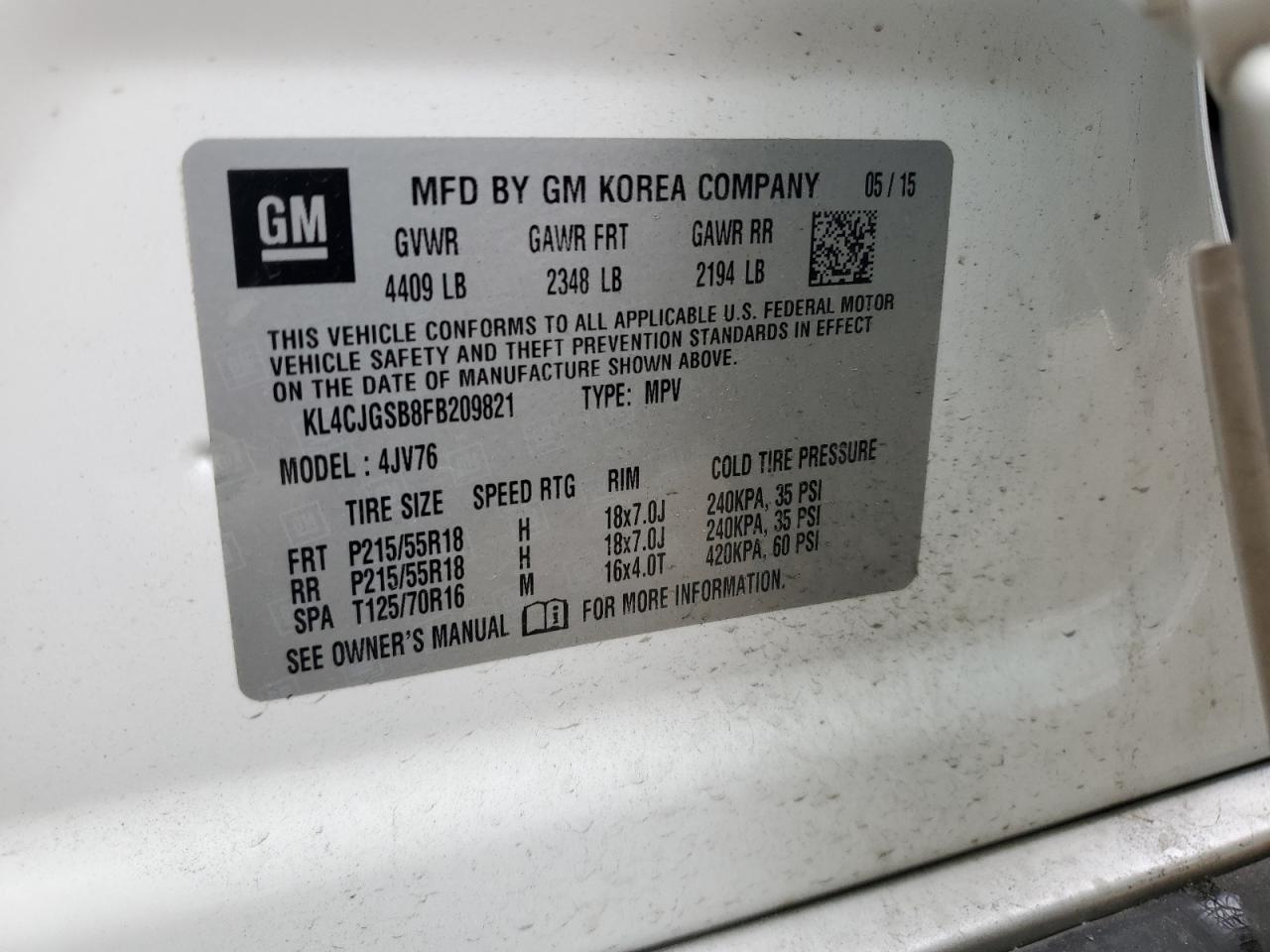 KL4CJGSB8FB209821 2015 Buick Encore