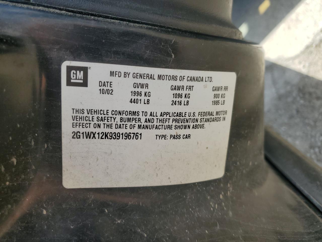 2G1WX12K939196761 2003 Chevrolet Monte Carlo Ss