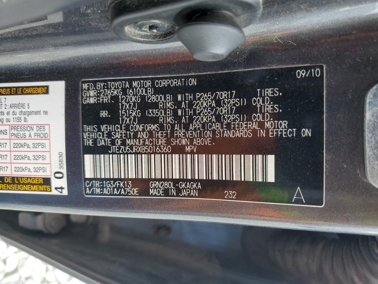 JTEZU5JRXB5016360 2011 Toyota 4Runner Sr5