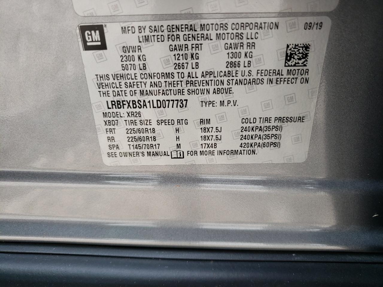 LRBFXBSA1LD077737 2020 Buick Envision Preferred