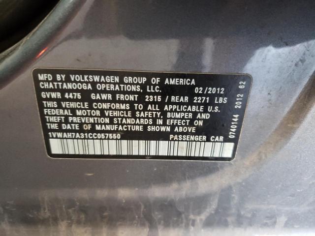 2012 Volkswagen Passat S VIN: 1VWAH7A31CC057550 Lot: 59686934