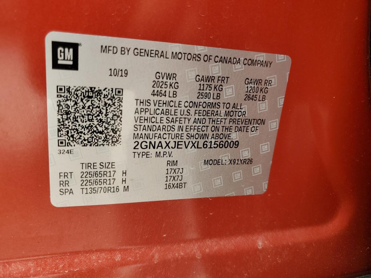 2GNAXJEVXL6156009 2020 Chevrolet Equinox Lt