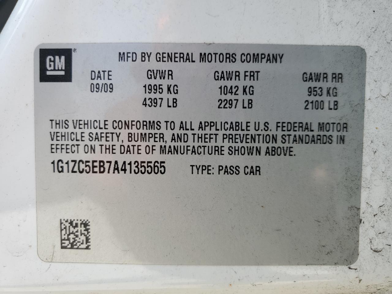 1G1ZC5EB7A4135565 2010 Chevrolet Malibu 1Lt