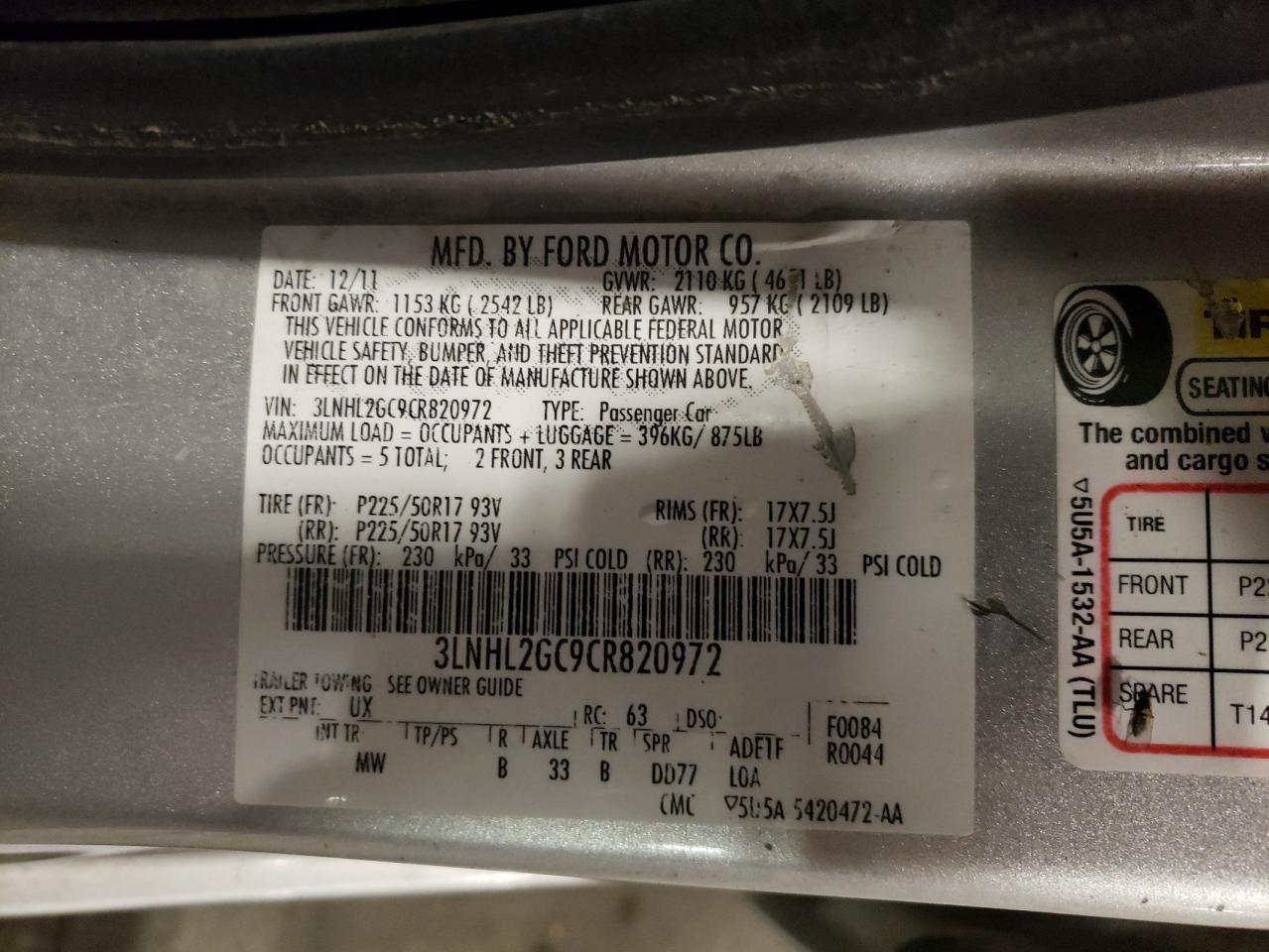 3LNHL2GC9CR820972 2012 Lincoln Mkz