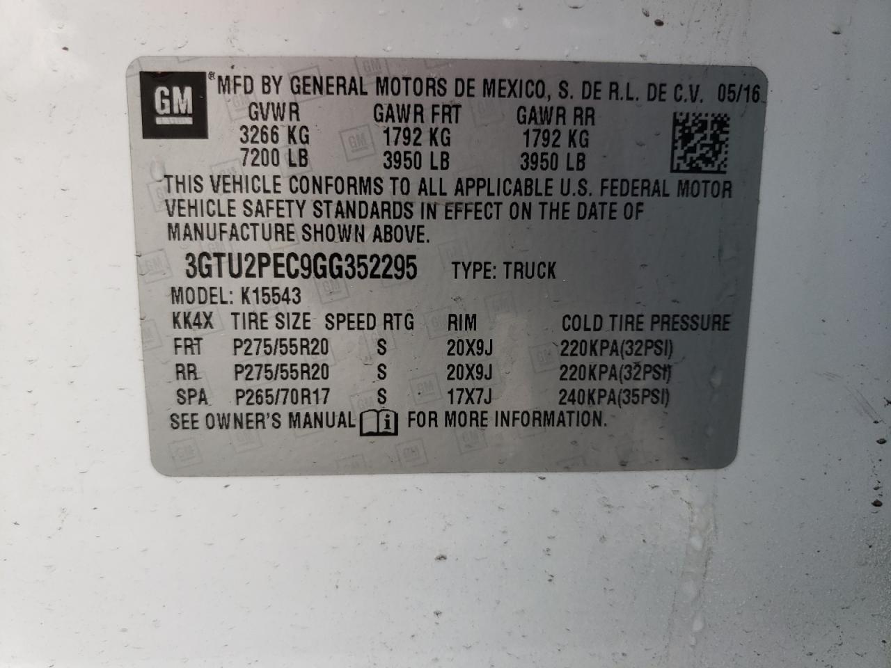 3GTU2PEC9GG352295 2016 GMC Sierra K1500 Denali