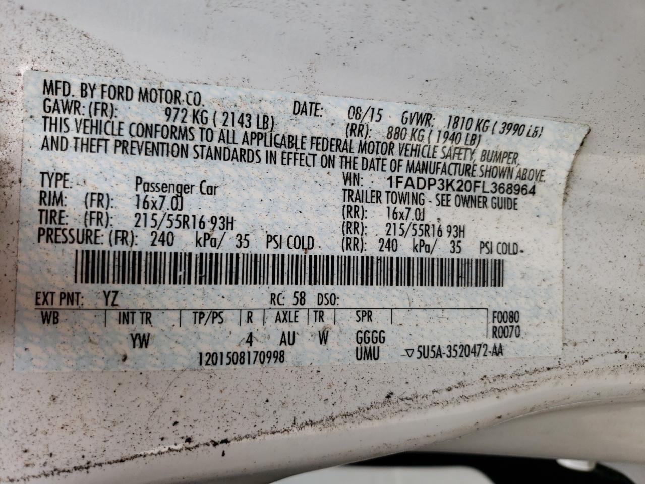 1FADP3K20FL368964 2015 Ford Focus Se