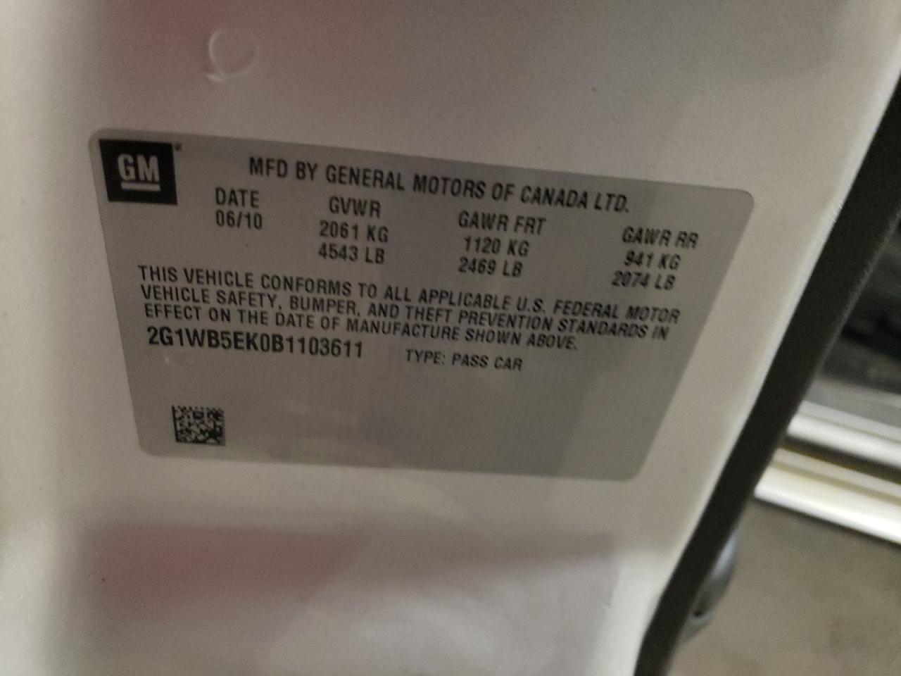 2G1WB5EK0B1103611 2011 Chevrolet Impala Lt