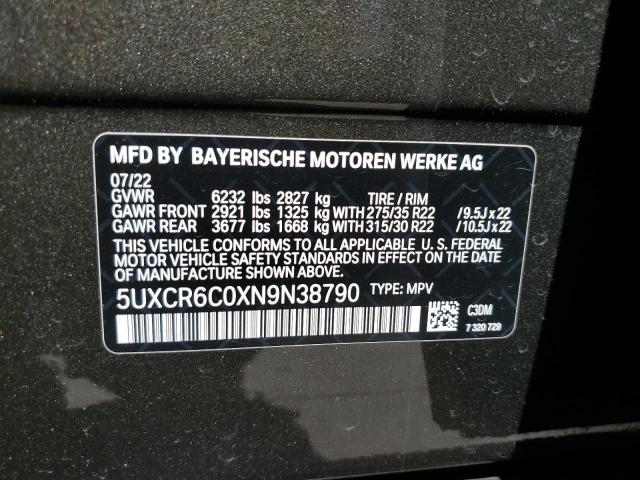 2022 BMW X5 xDrive40I VIN: 5UXCR6C0XN9N38790 Lot: 58399324