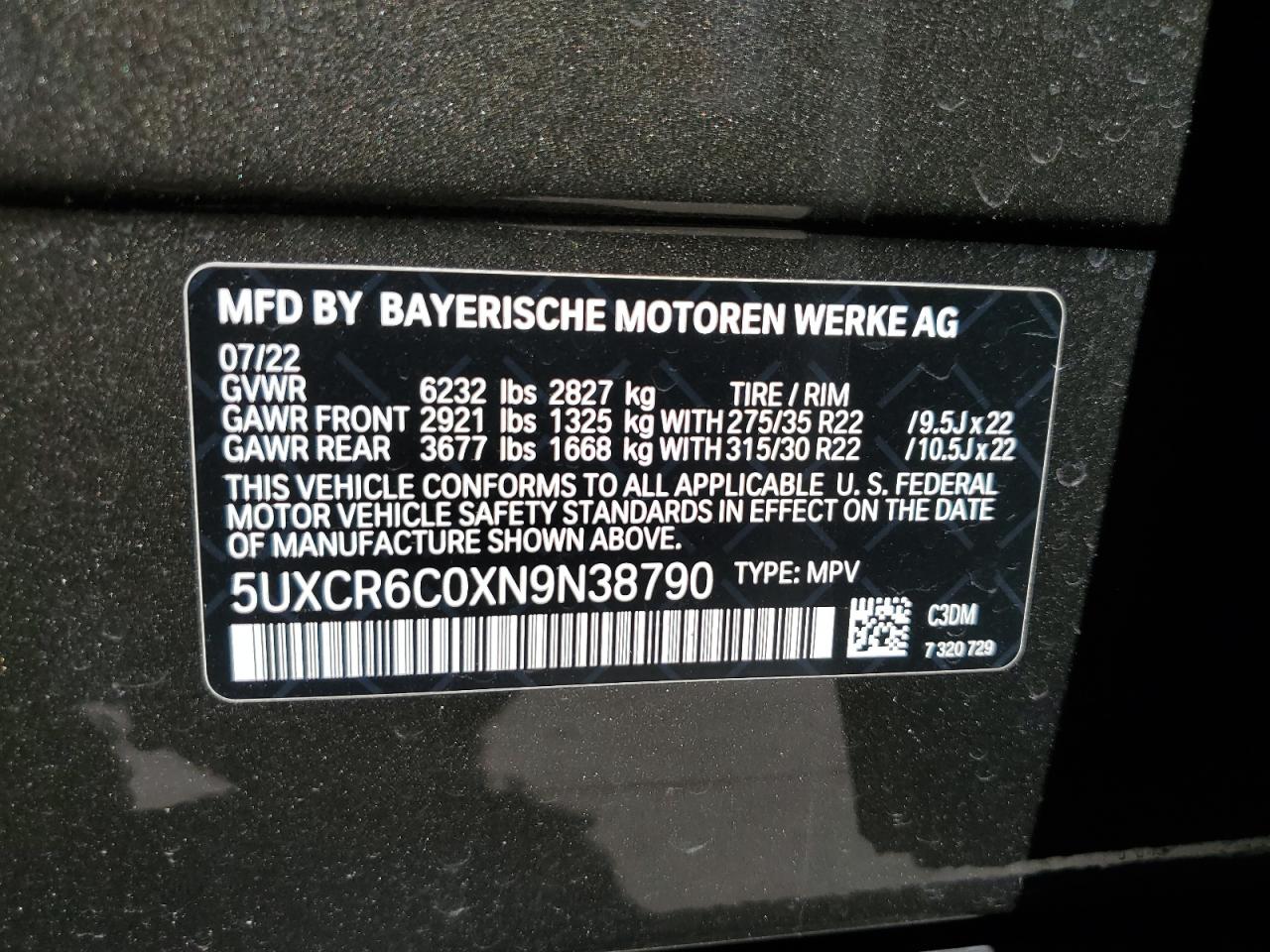 5UXCR6C0XN9N38790 2022 BMW X5 xDrive40I