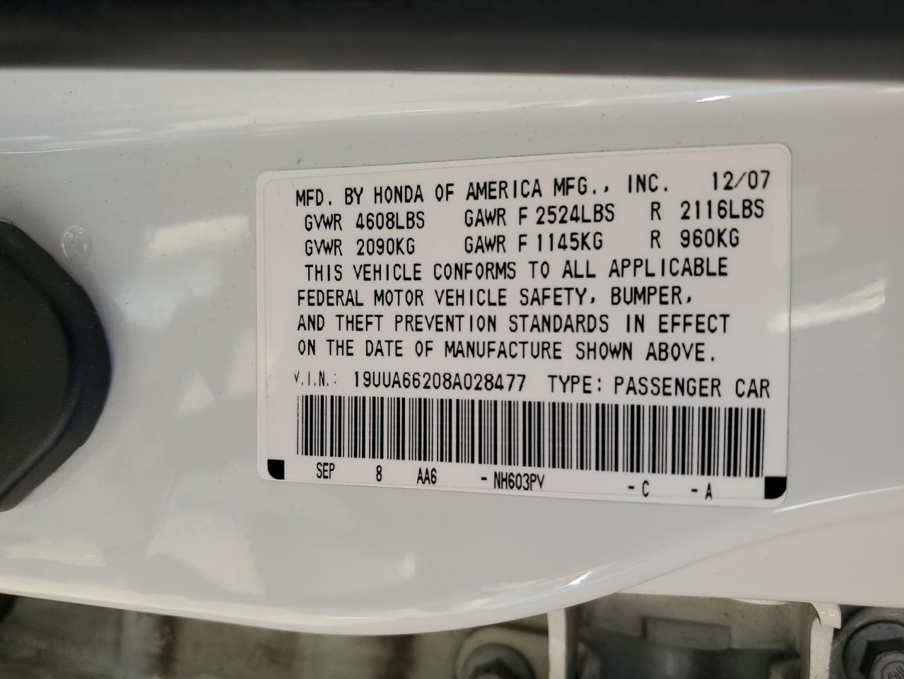 19UUA66208A028477 2008 Acura Tl