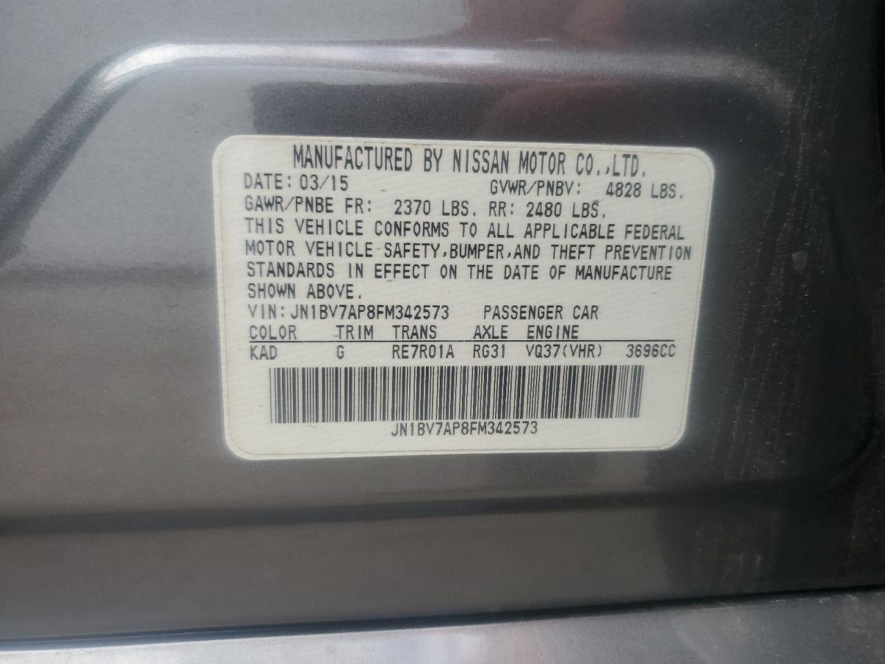 JN1BV7AP8FM342573 2015 Infiniti Q50 Base