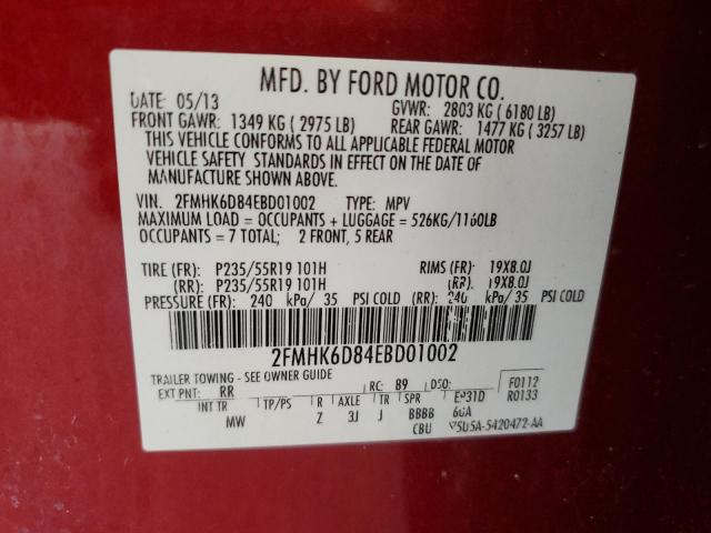 2014 Ford Flex Limited VIN: 2FMHK6D84EBD01002 Lot: 59864484