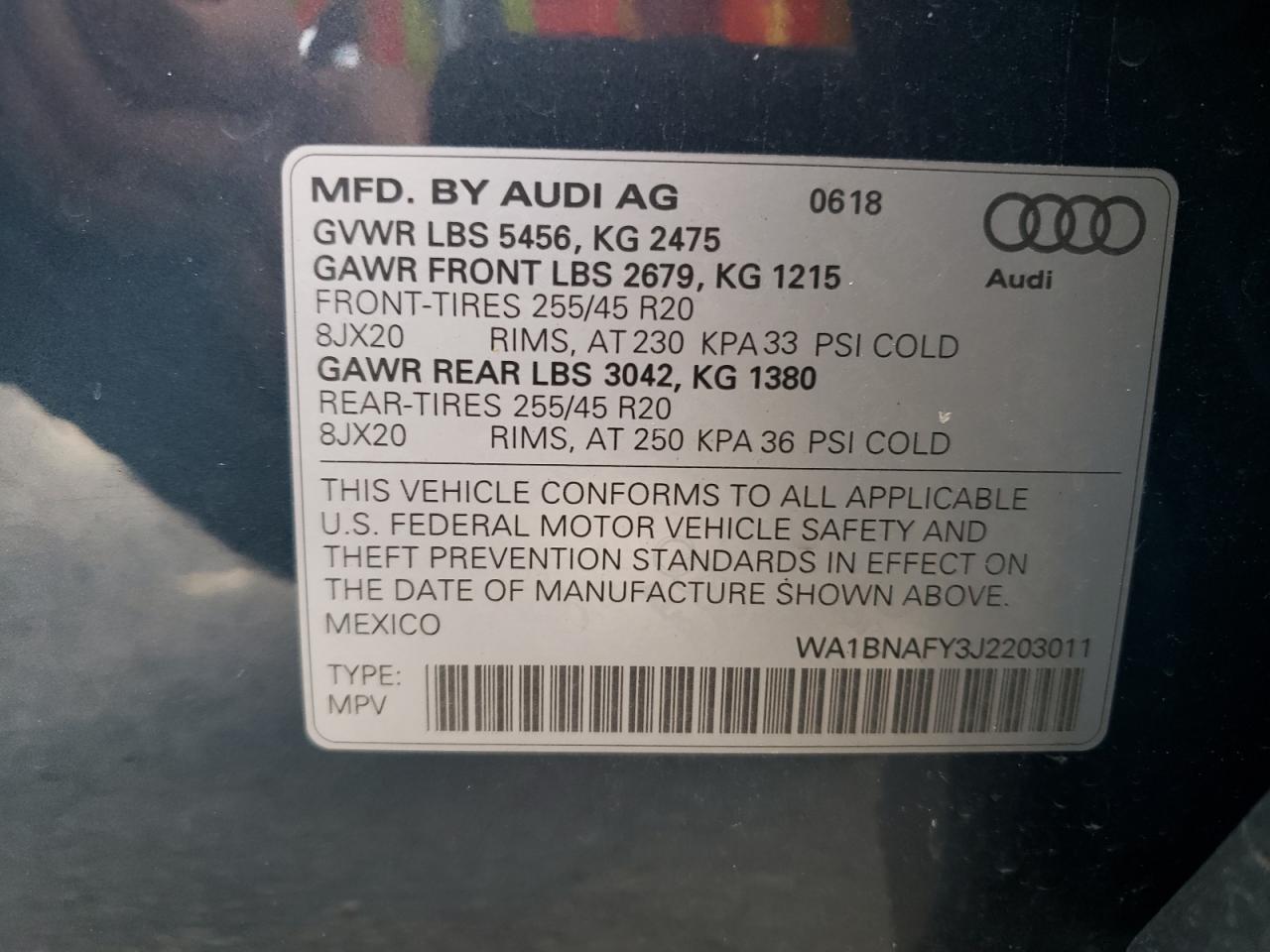 WA1BNAFY3J2203011 2018 Audi Q5 Premium Plus