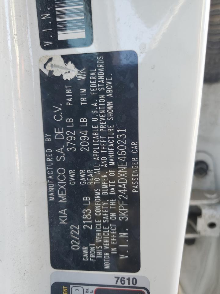 3KPF24ADXNE460231 2022 Kia Forte Fe