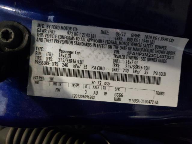 2012 Ford Focus Sel VIN: 1FAHP3M23CL437821 Lot: 57242994