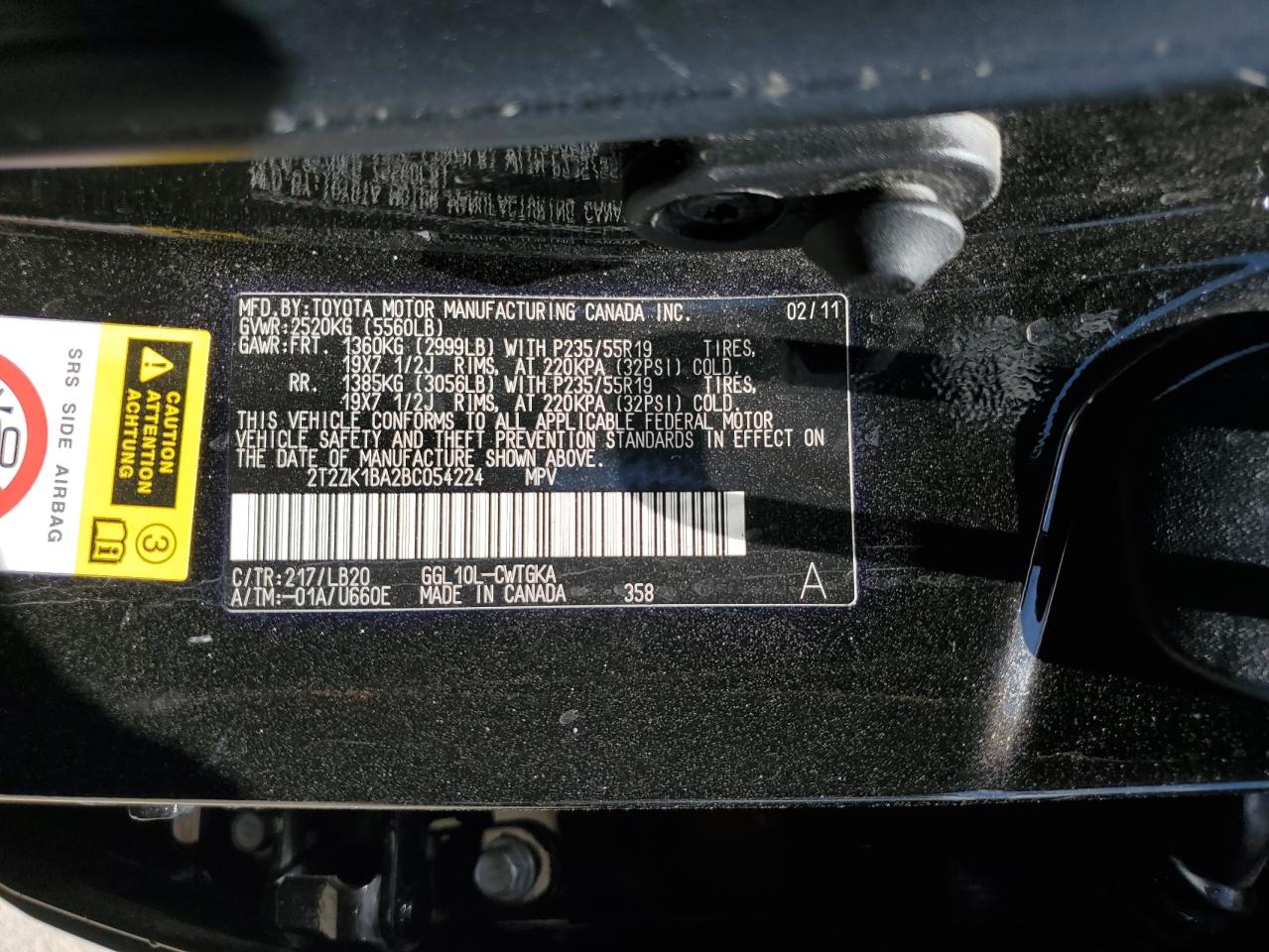 2T2ZK1BA2BC054224 2011 Lexus Rx 350